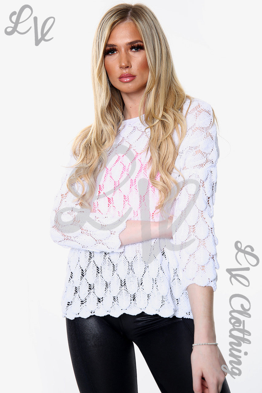 Dames Trui met Shell Stijl Wit Eenheidsprijs £6.99