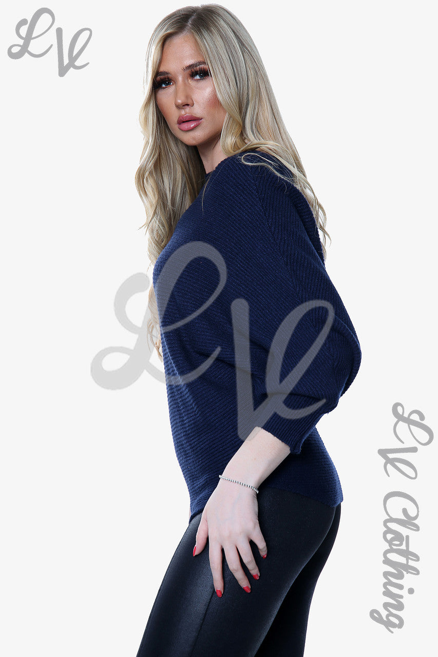 Ladies Knitted Batwing Sleeve Style Jumper Navy Unit Price £14.99