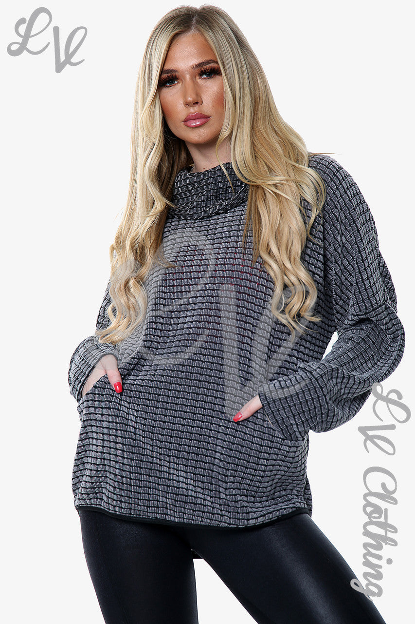 Ladies Cowl Neck Chenille Jumper Charcoal Unit Price £12.99