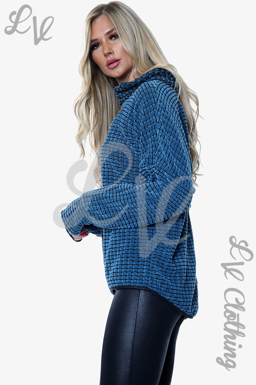Dames Chenille Trui met Colkraag Blauw Stukprijs €12,99