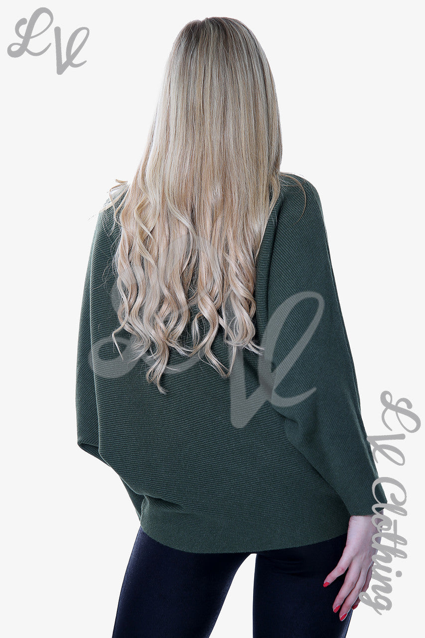Ladies Ribbed Batwing Knitted Jumper Khaki Unit Price £14.99