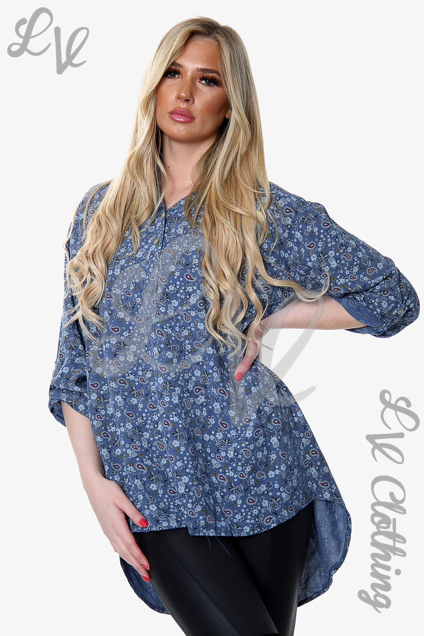 Dames Paisley Print Shirt Denim - Prijs WAS £6,99 NU £5,24
