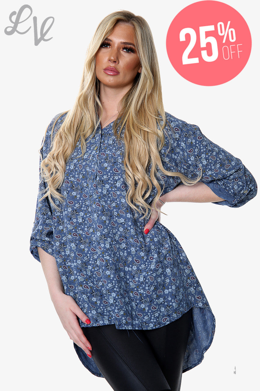 Dames Paisley Print Shirt Denim - Prijs WAS £6,99 NU £5,24