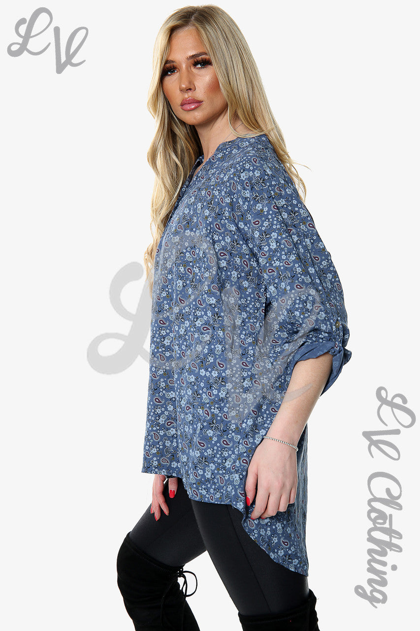 Dames Paisley Print Shirt Denim - Prijs WAS £6,99 NU £5,24