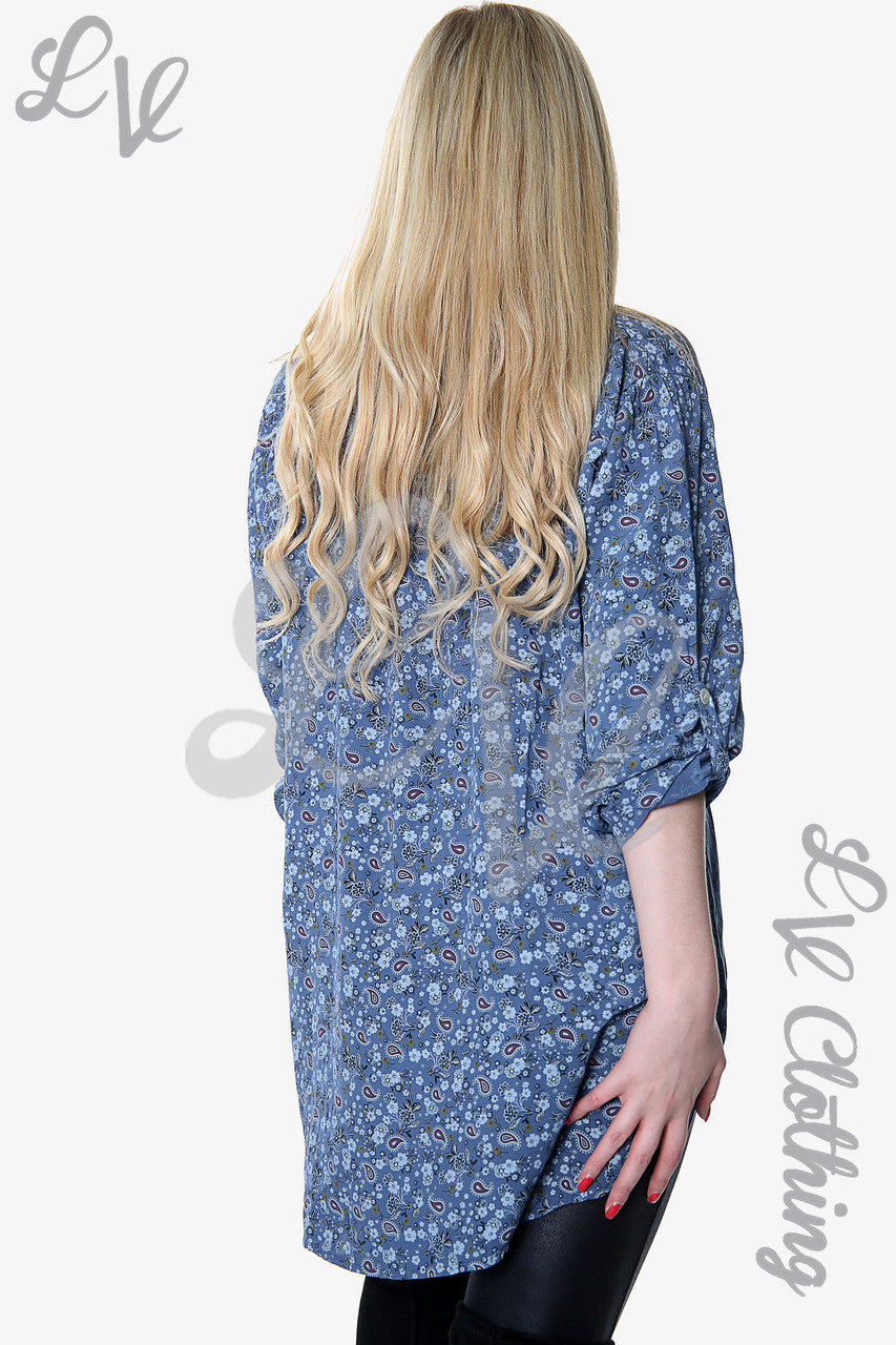 Dames Paisley Print Shirt Denim - Prijs WAS £6,99 NU £5,24