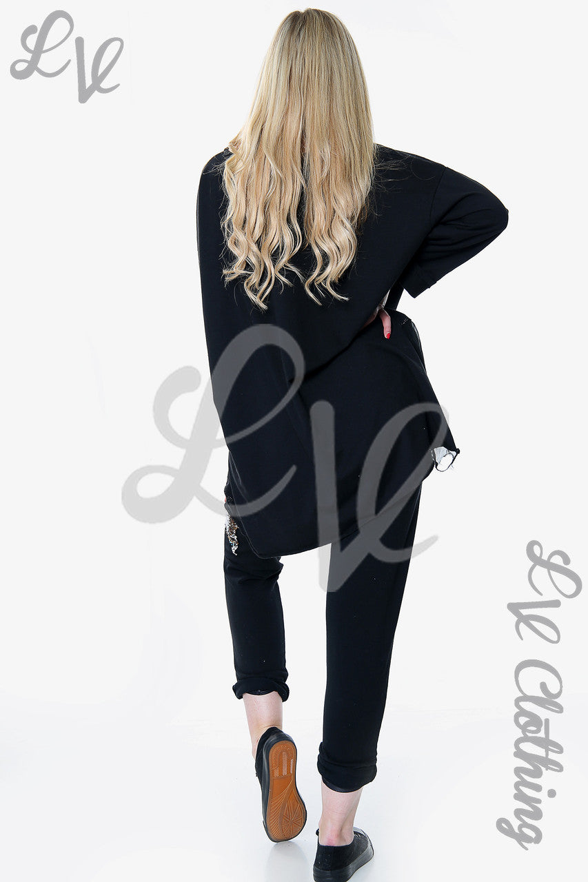 Dames Pailletten Ster 2-delige Co-ord Set Zwart Prijs per eenheid €18,99