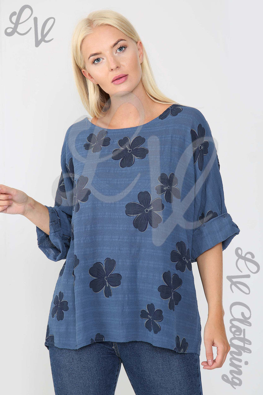 Ladies Daisy Flower Print Top Denim - Unit Price £9.99
