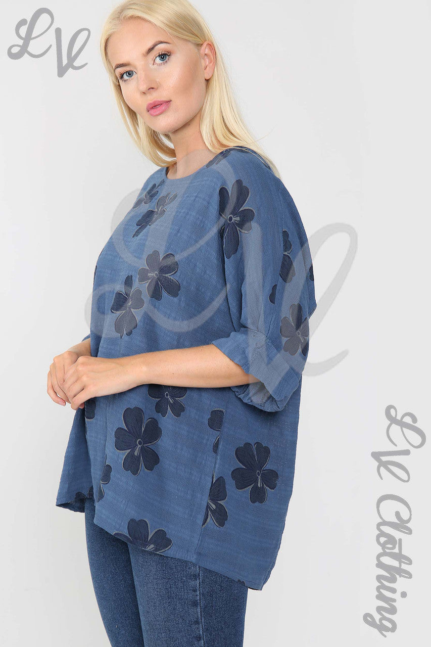 Ladies Daisy Flower Print Top Denim - Unit Price £9.99