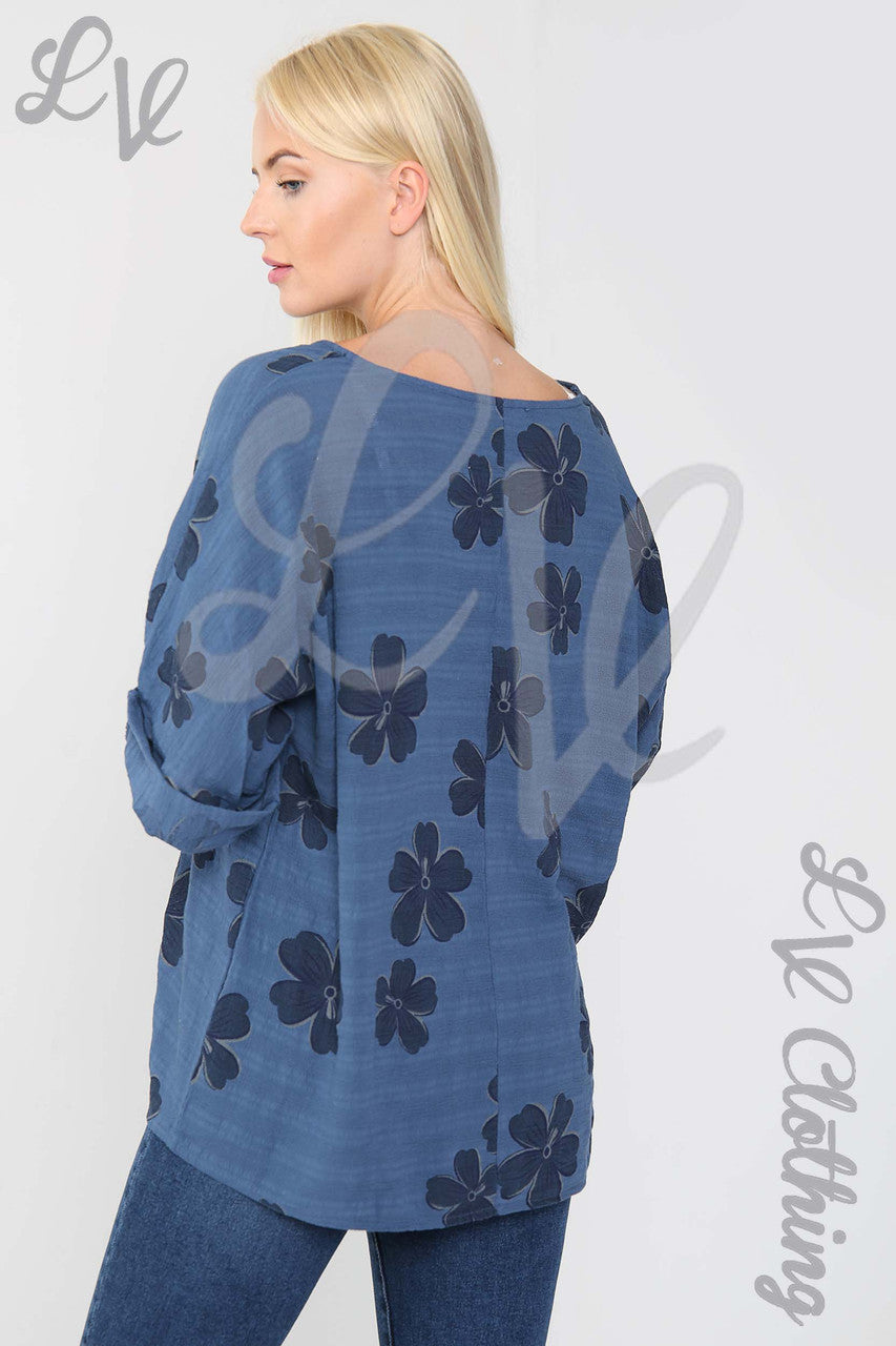 Ladies Daisy Flower Print Top Denim - Unit Price £9.99