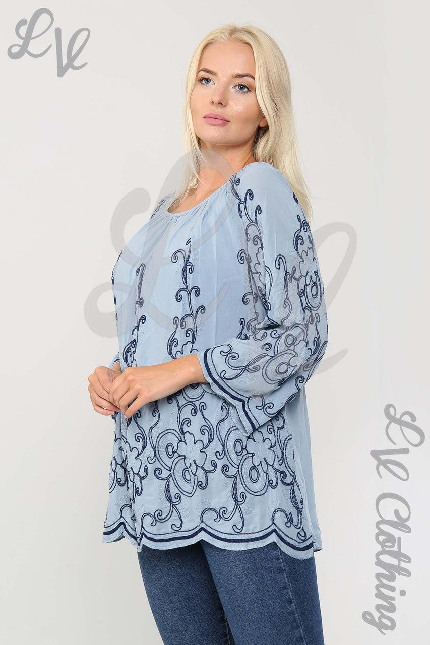 Ladies Baroque Embroidered Blouse Top Denim - Unit Price £18.99