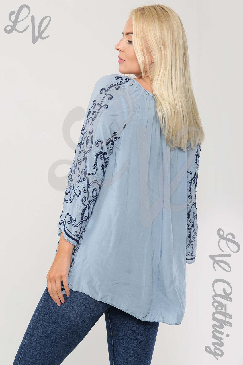 Ladies Baroque Embroidered Blouse Top Denim - Unit Price £18.99