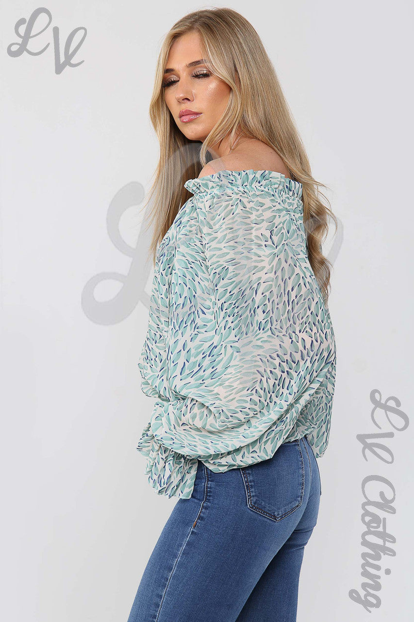 Ladies Printed Frill Hem & Sleeve Blouse Tiffany - Unit Price £14.99