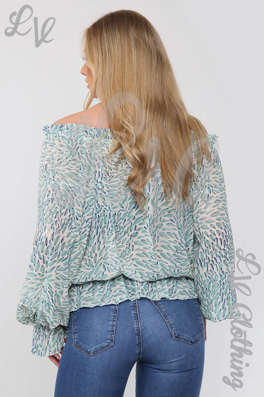 Ladies Printed Frill Hem & Sleeve Blouse Tiffany - Unit Price £14.99