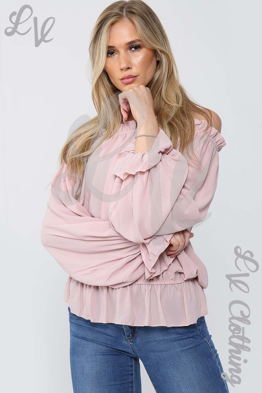 Ladies Frill Hem & Sleeve Blouse Dusty Pink - Unit Price Was £11.99