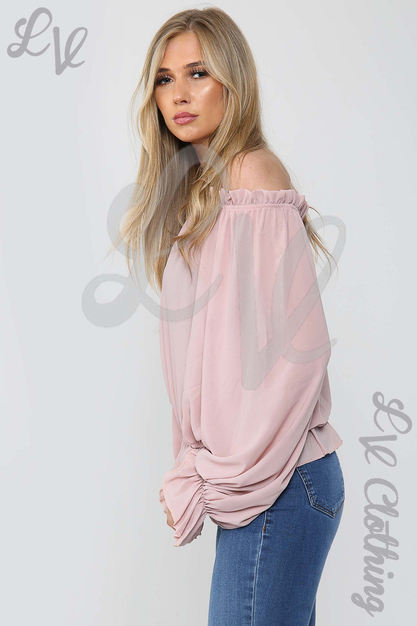 Ladies Frill Hem & Sleeve Blouse Dusty Pink - Unit Price Was £11.99