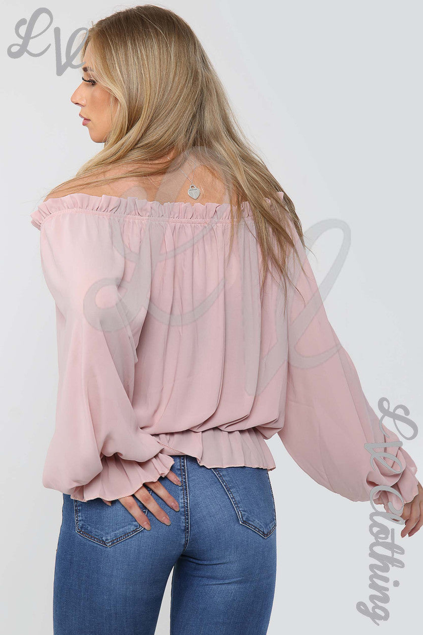 Ladies Frill Hem & Sleeve Blouse Dusty Pink - Unit Price Was £11.99