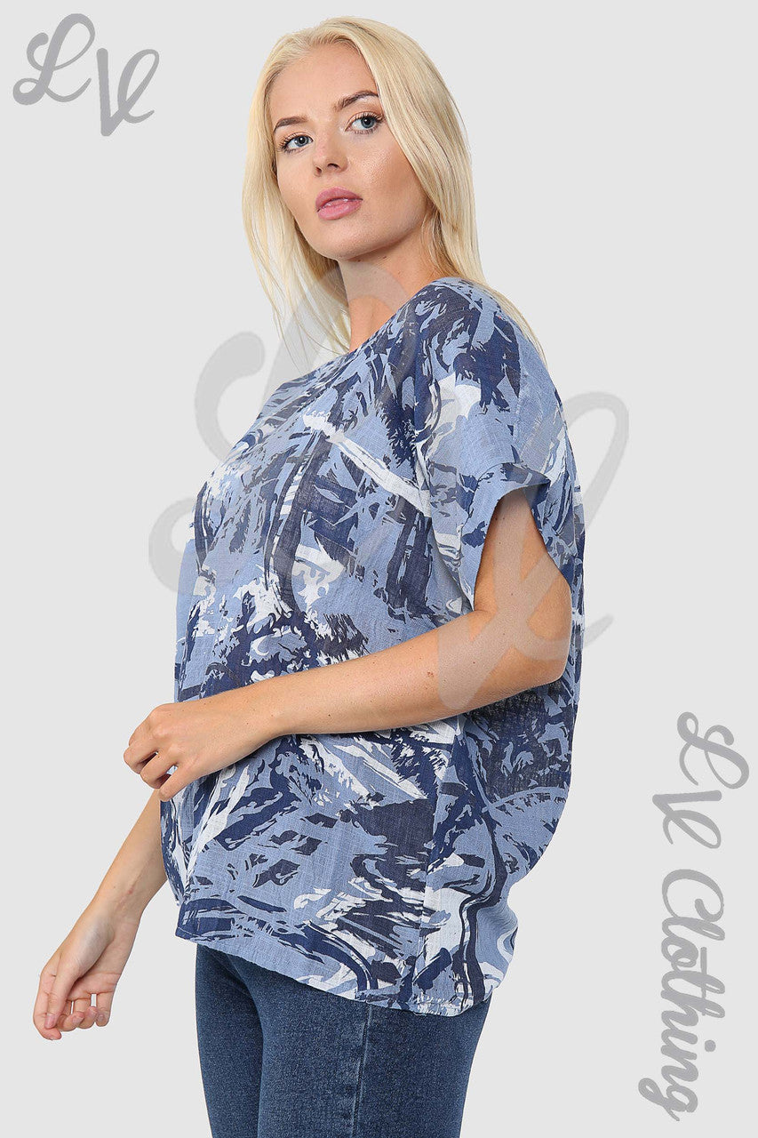 Dames Abstracte Verfspatten Print Top Denim - Stukprijs €9,99