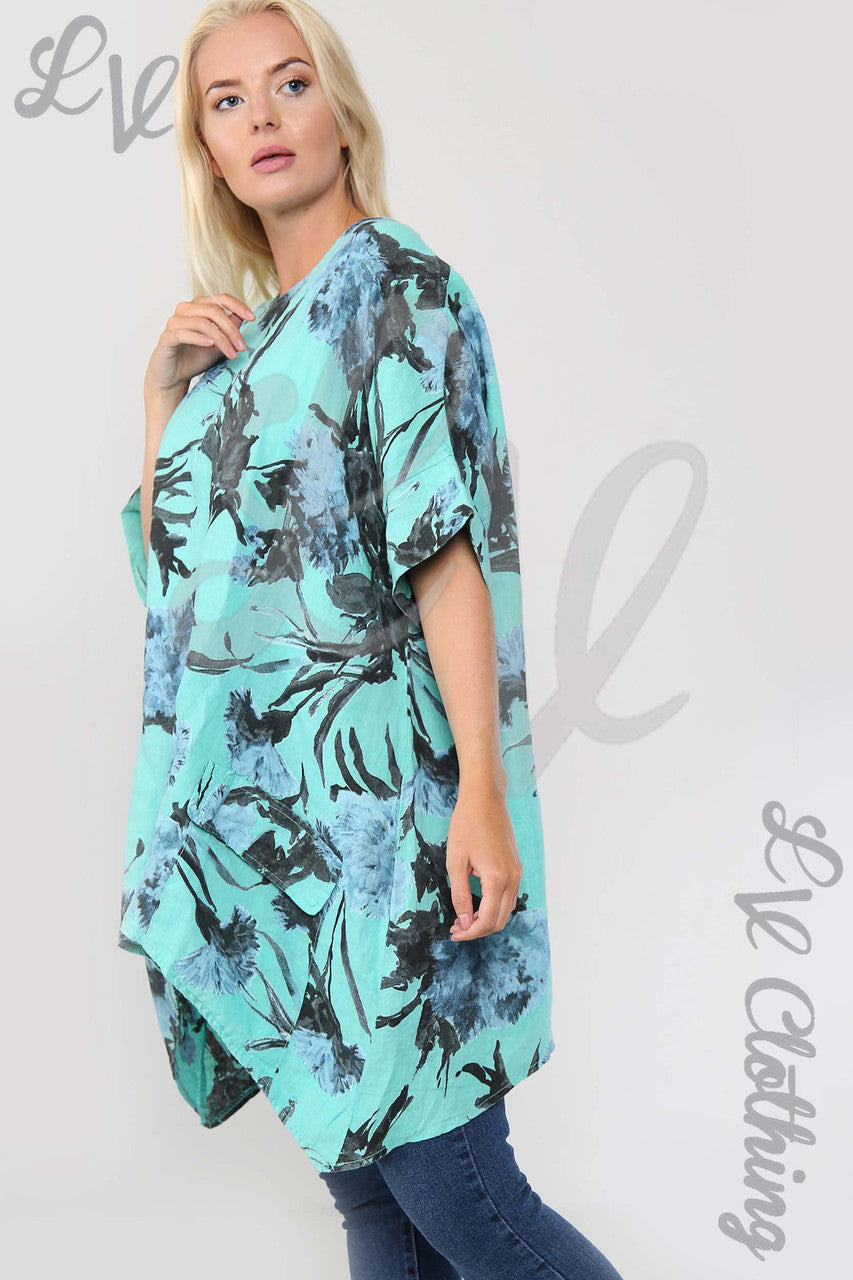 Ladies Flower & Leaf Print Smock Tunic Top Tiffany - Unit Price £17.99