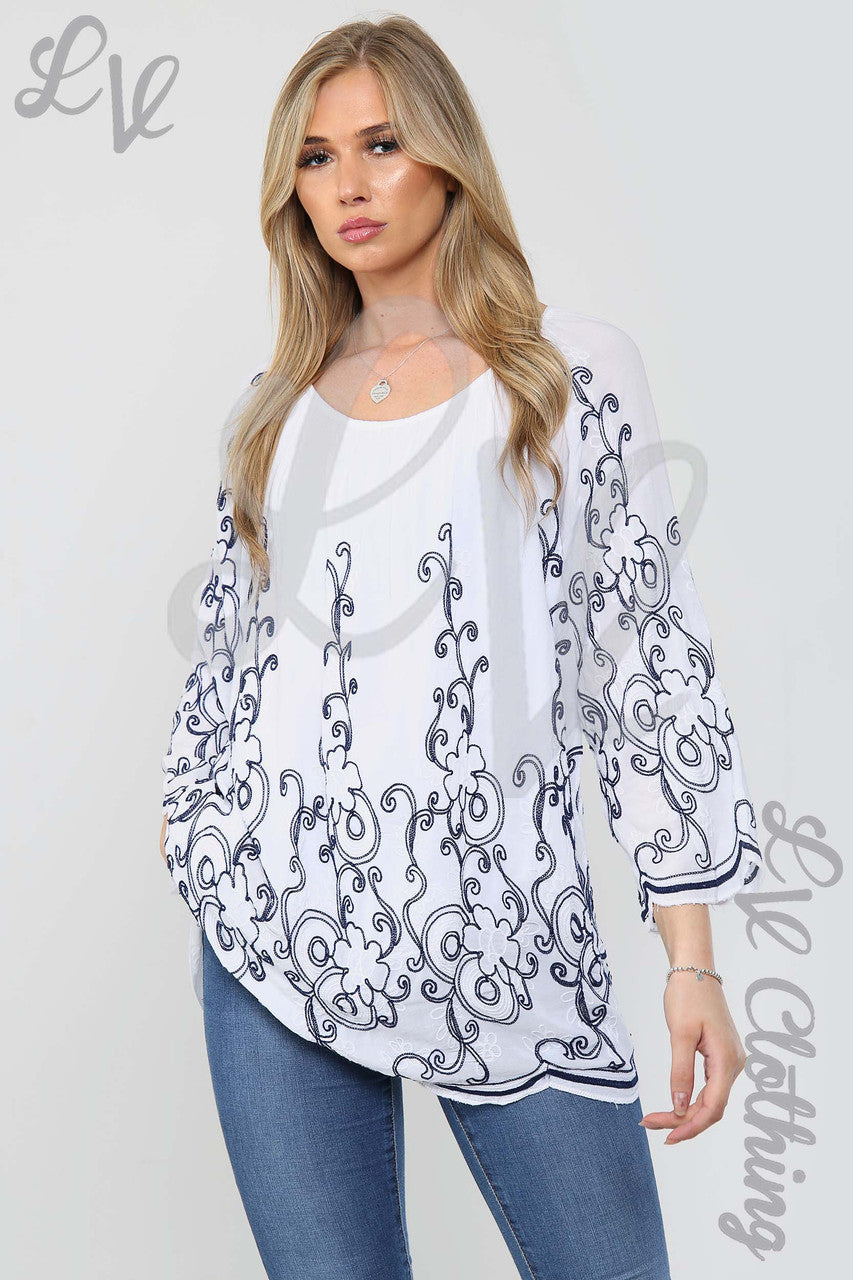 Ladies Baroque Embroidered Blouse Top White - Unit Price £18.99