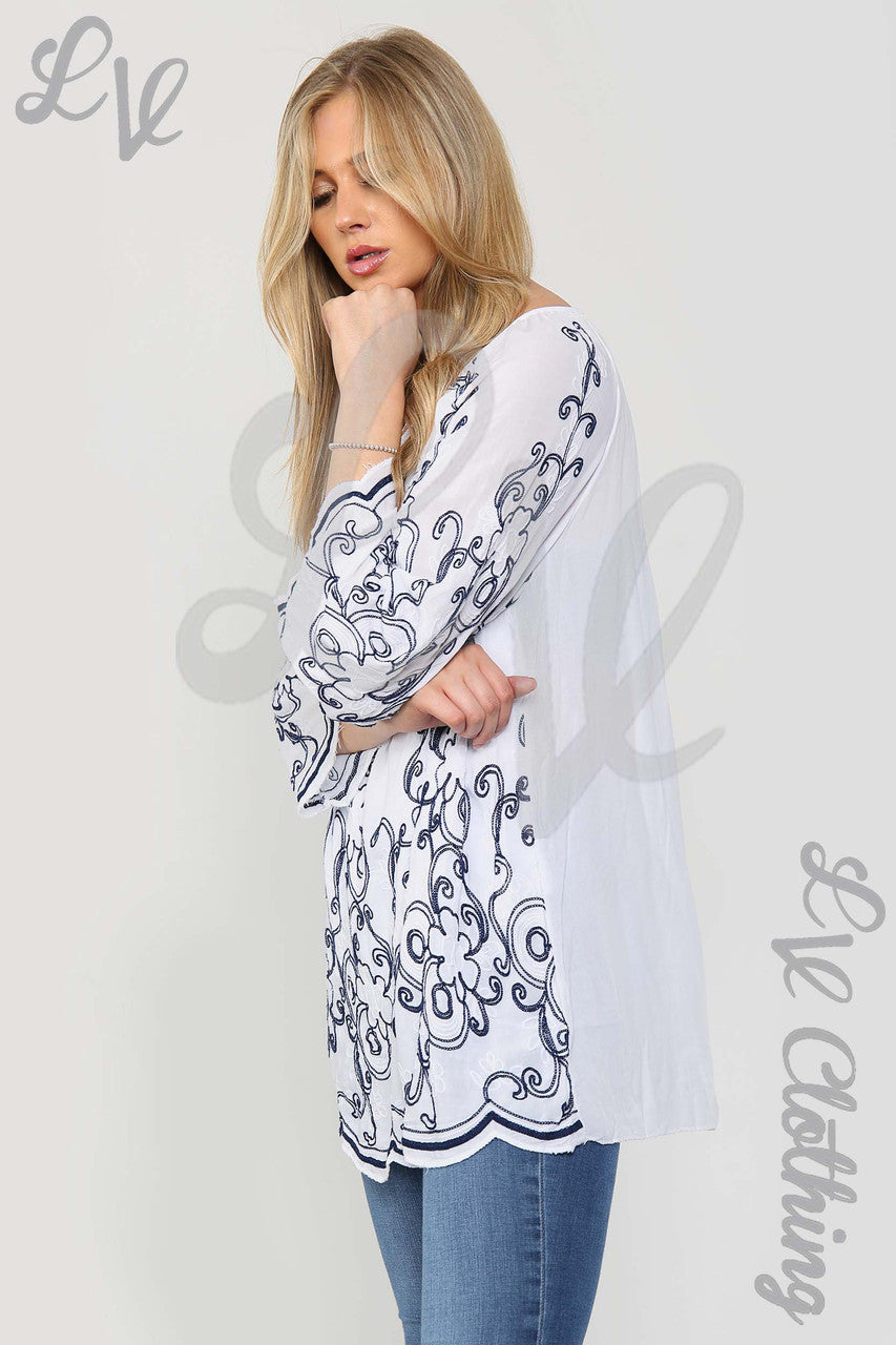 Ladies Baroque Embroidered Blouse Top White - Unit Price £18.99