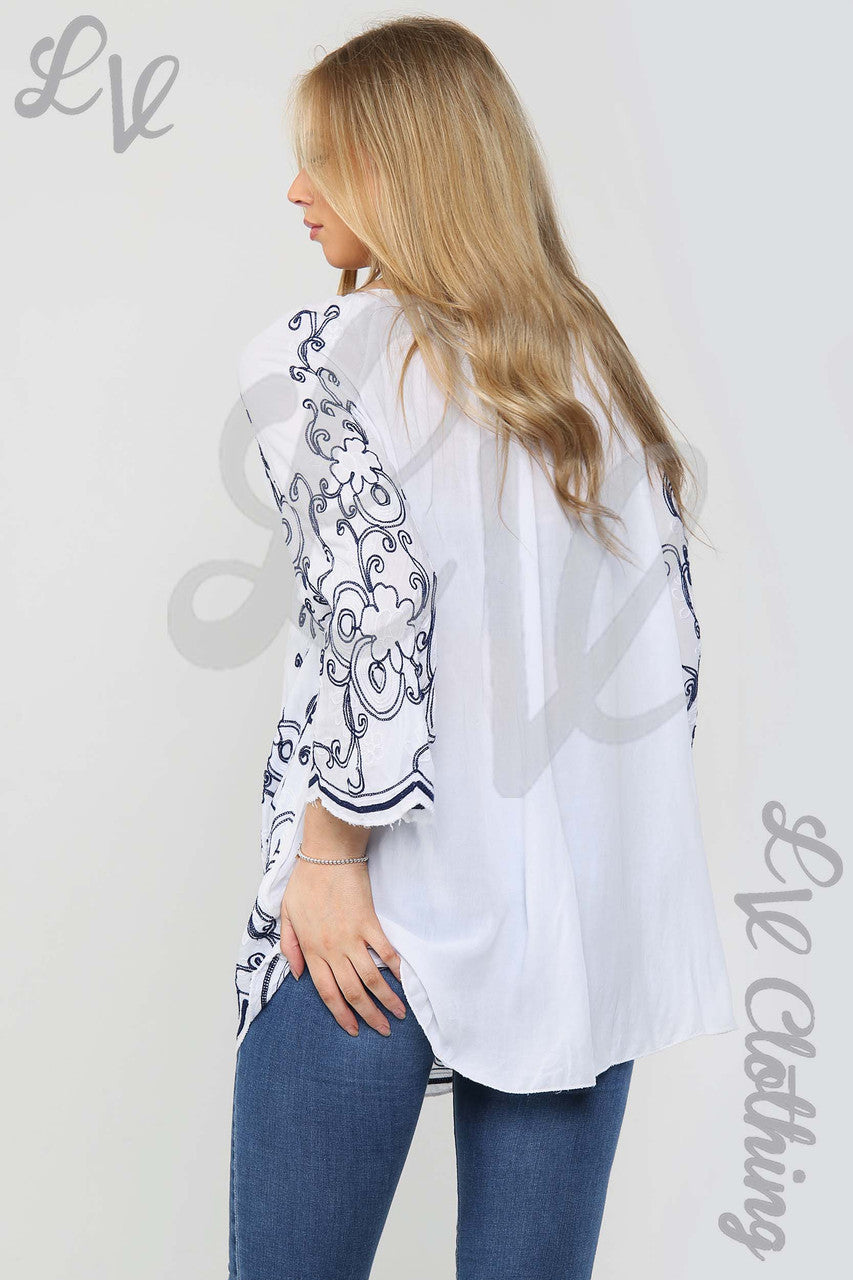 Ladies Baroque Embroidered Blouse Top White - Unit Price £18.99