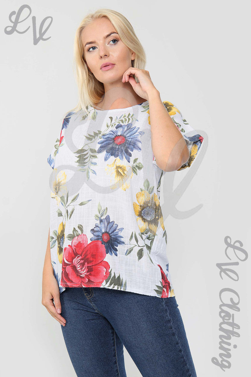 Ladies Floral Mix Print Top White - Unit Price £9.99