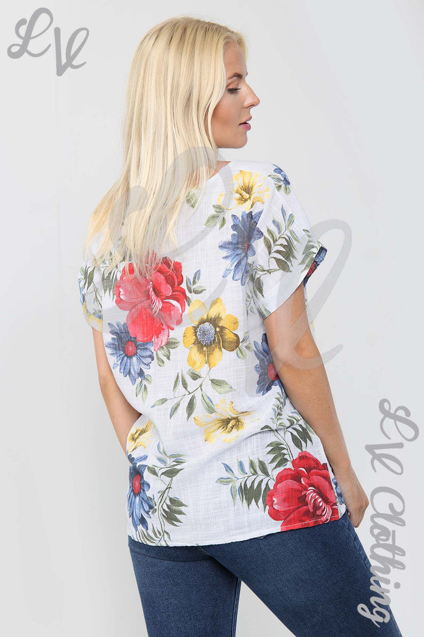 Ladies Floral Mix Print Top White - Unit Price £9.99