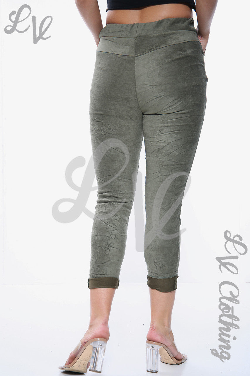 Dames joggingbroek suèdelook khaki eenheidsprijs € 13,99