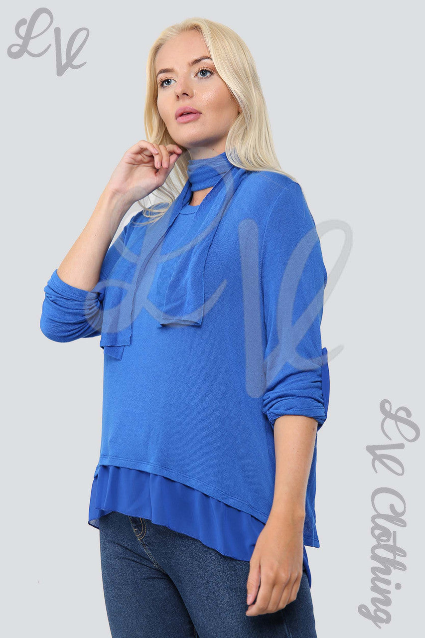 Ladies 3 Button Back Top & Scarf Royal Blue - Unit Price £10.99