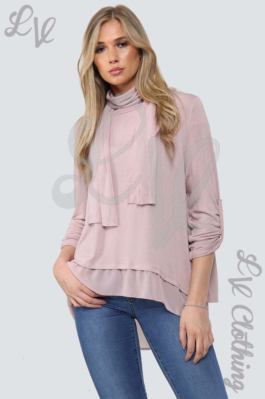 Ladies 3 Button Back Top & Scarf Dusty Pink - Unit Price £10.99