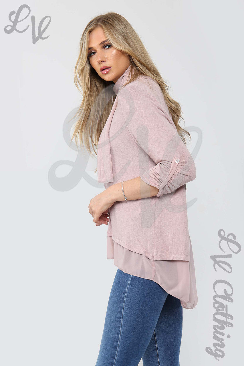 Ladies 3 Button Back Top & Scarf Dusty Pink - Unit Price £10.99