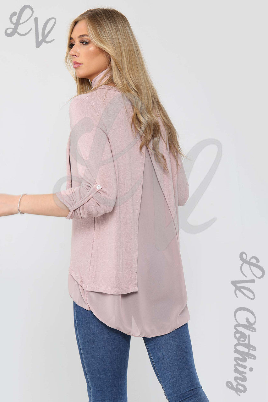 Ladies 3 Button Back Top & Scarf Dusty Pink - Unit Price £10.99