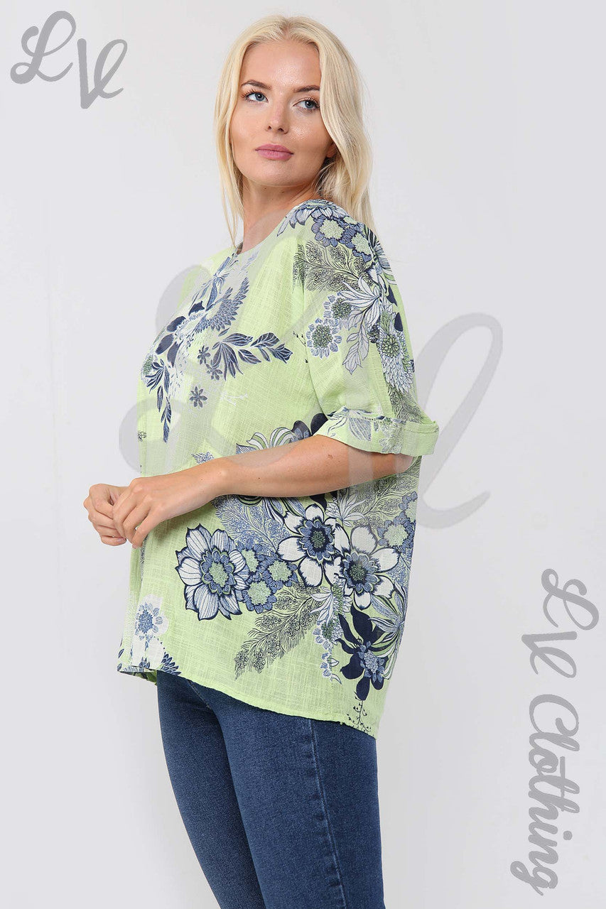 Ladies China Floral Print Top Chartreuse - Unit Price £9.99