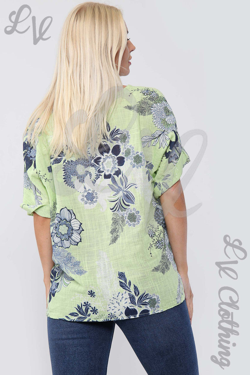 Ladies China Floral Print Top Chartreuse - Unit Price £9.99