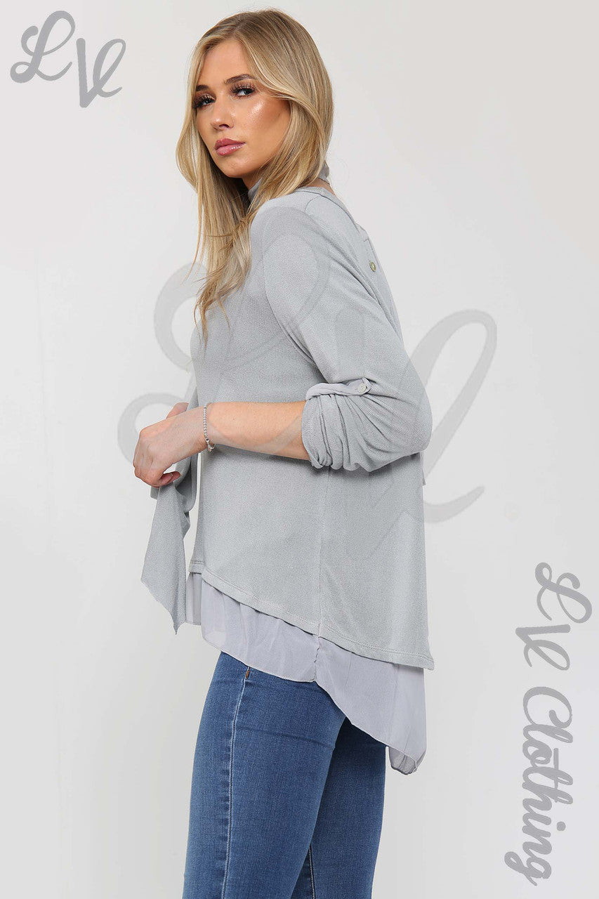 Ladies 3 Button Back Top & Scarf Silver - Unit Price £10.99