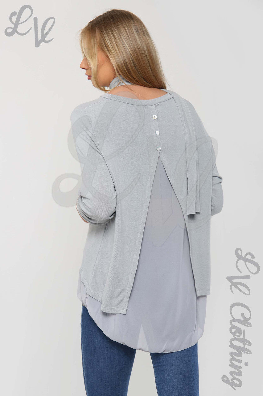 Ladies 3 Button Back Top & Scarf Silver - Unit Price £10.99