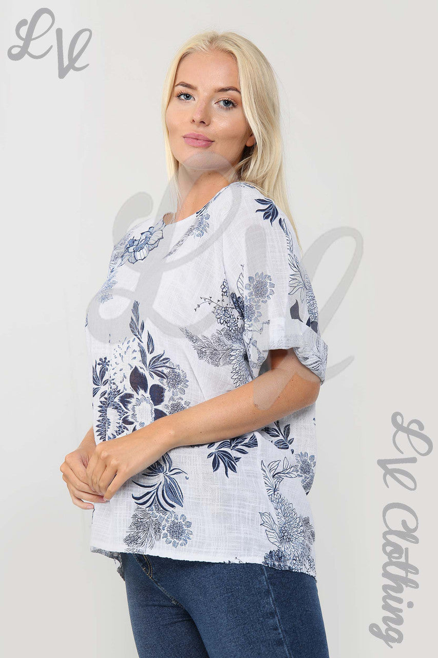 Ladies China Floral Print Top White - Unit Price £9.99