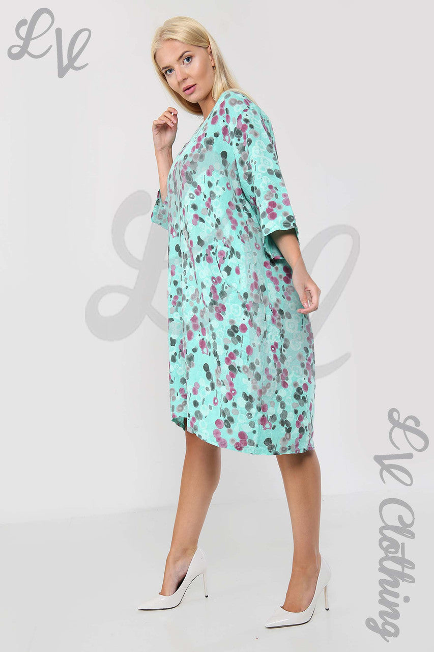 Ladies Circle Print Lagenlook Linen Dress Tiffany - Unit Price £17.99