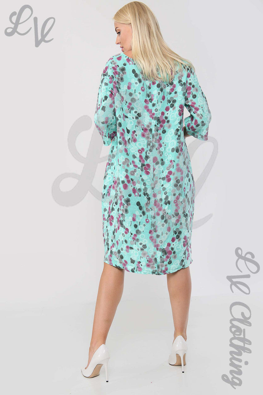Ladies Circle Print Lagenlook Linen Dress Tiffany - Unit Price £17.99
