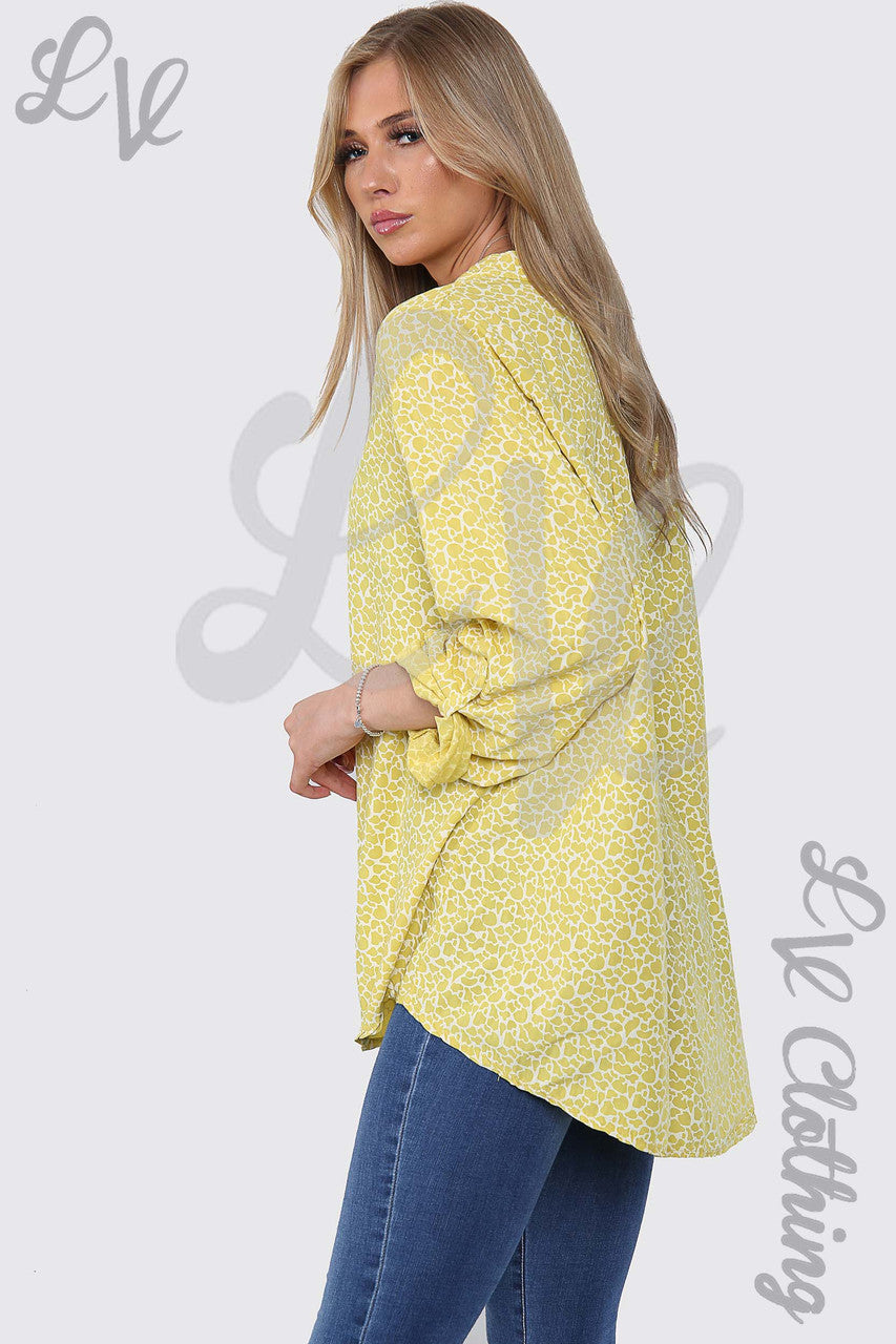 Dames Blouse Overhemd Giraffe Print Grandad Stijl Mosterd - Prijs per eenheid €12,99