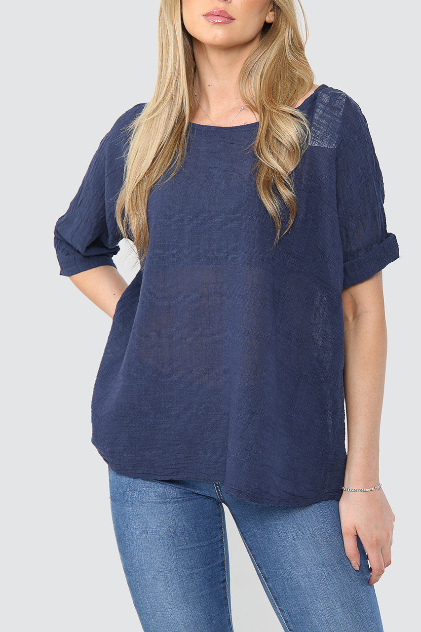 Effen, rechtvallend topje, marineblauw