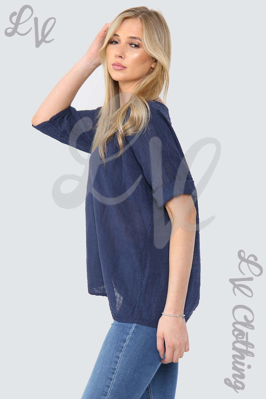 Effen, rechtvallend topje, marineblauw