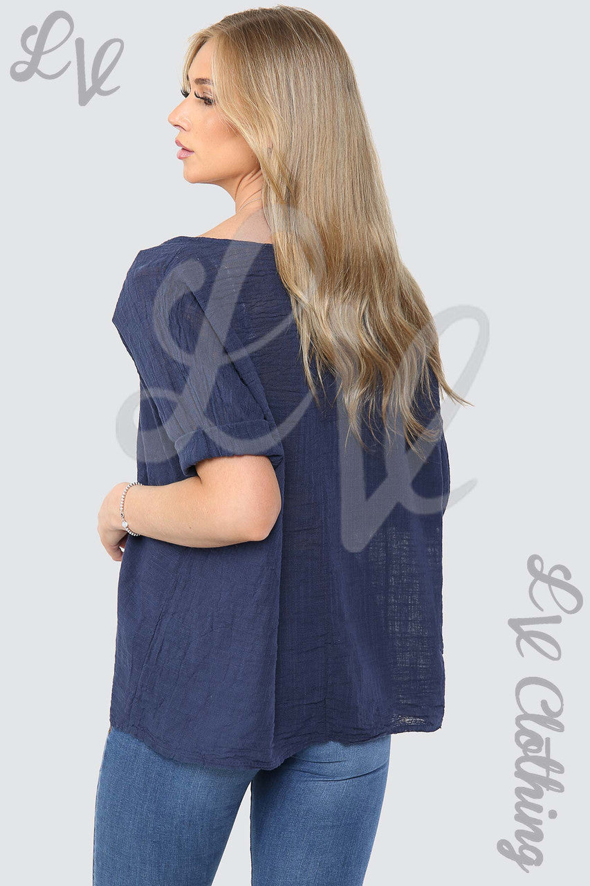Effen, rechtvallend topje, marineblauw
