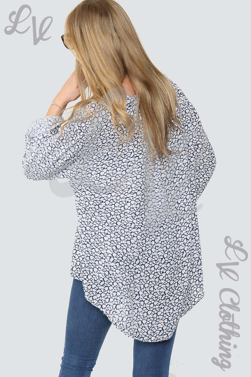 Ladies Giraffe Print Grandad Style Blouse Shirt White - Unit Price £12.99