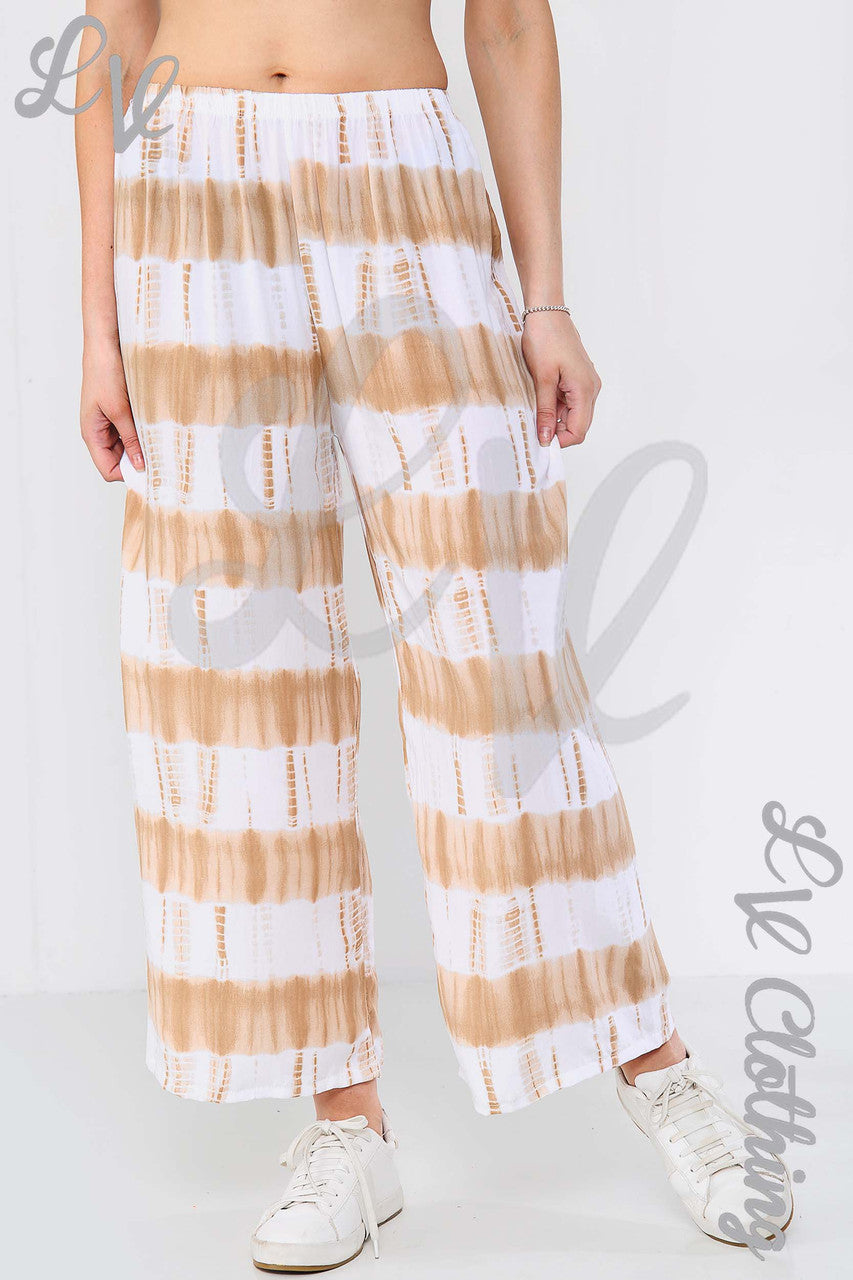 Ladies Tie Dye Culottes Trousers Stone - Unit Price £8.99