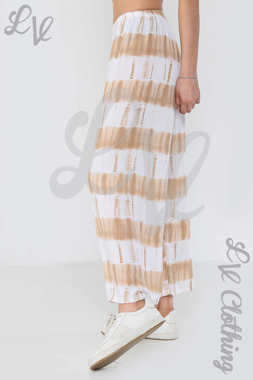 Ladies Tie Dye Culottes Trousers Stone - Unit Price £8.99