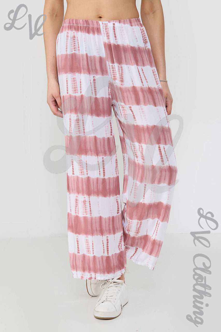 Ladies Tie Dye Culottes Trousers Pink - Unit Price £8.99