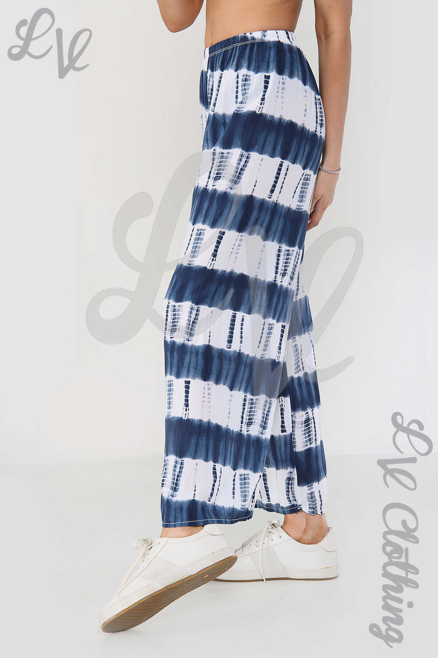 Ladies Tie Dye Culottes Trousers Navy- Unit Price £8.99