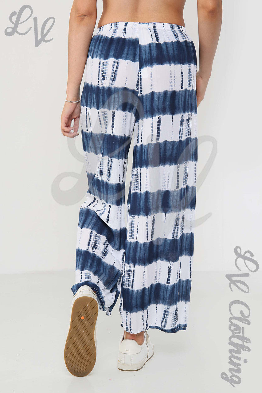 Ladies Tie Dye Culottes Trousers Navy- Unit Price £8.99