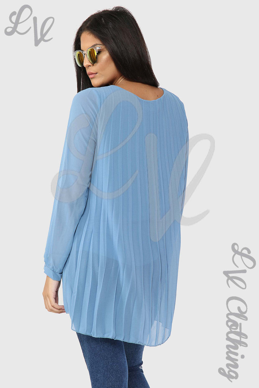 Dames Oversized Plissé Hi Lo Blouse Top Denim - Eenheidsprijs €8,99